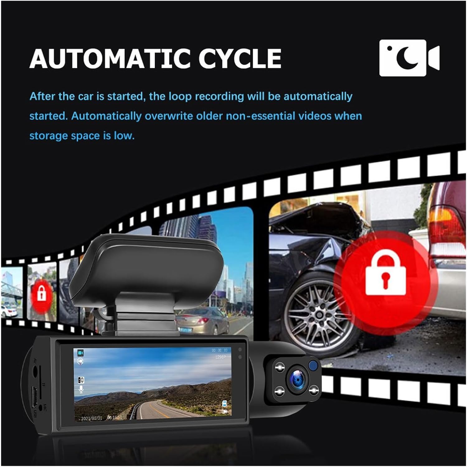 Dashcam Pro™ -  DVR Ultra HD 1080P: Kristalheldere Beelden & Betrouwbare Veiligheid met Dual Lens en Continu-opname.