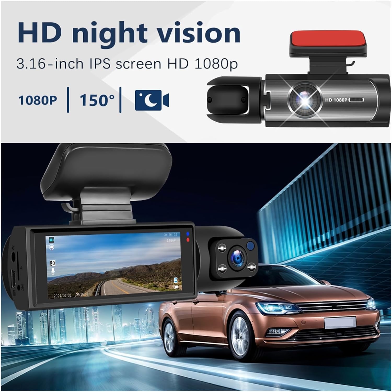 Dashcam Pro™ -  DVR Ultra HD 1080P: Kristalheldere Beelden & Betrouwbare Veiligheid met Dual Lens en Continu-opname.