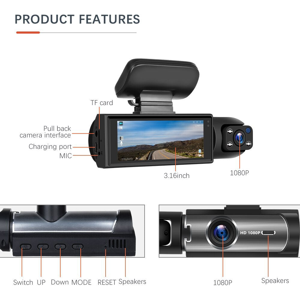 Dashcam Pro™ -  DVR Ultra HD 1080P: Kristalheldere Beelden & Betrouwbare Veiligheid met Dual Lens en Continu-opname.