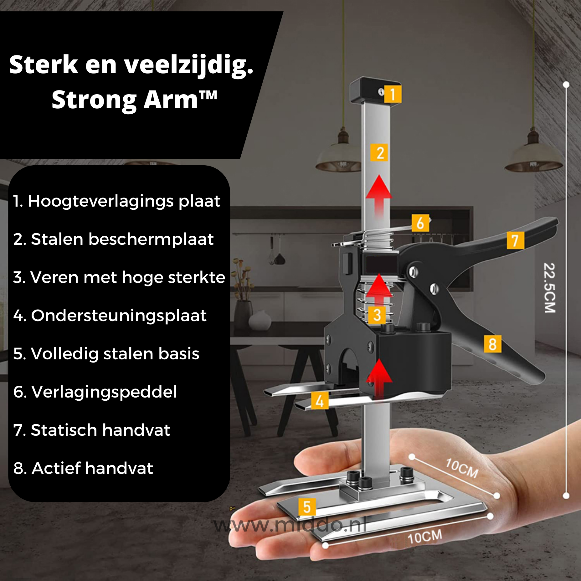 Voor Doe-Het-Zelvers en Professionals: Strong Arm™ Tilhulp | Voorkom Rugklachten met 150 kg Draagkracht in Robuust RVS