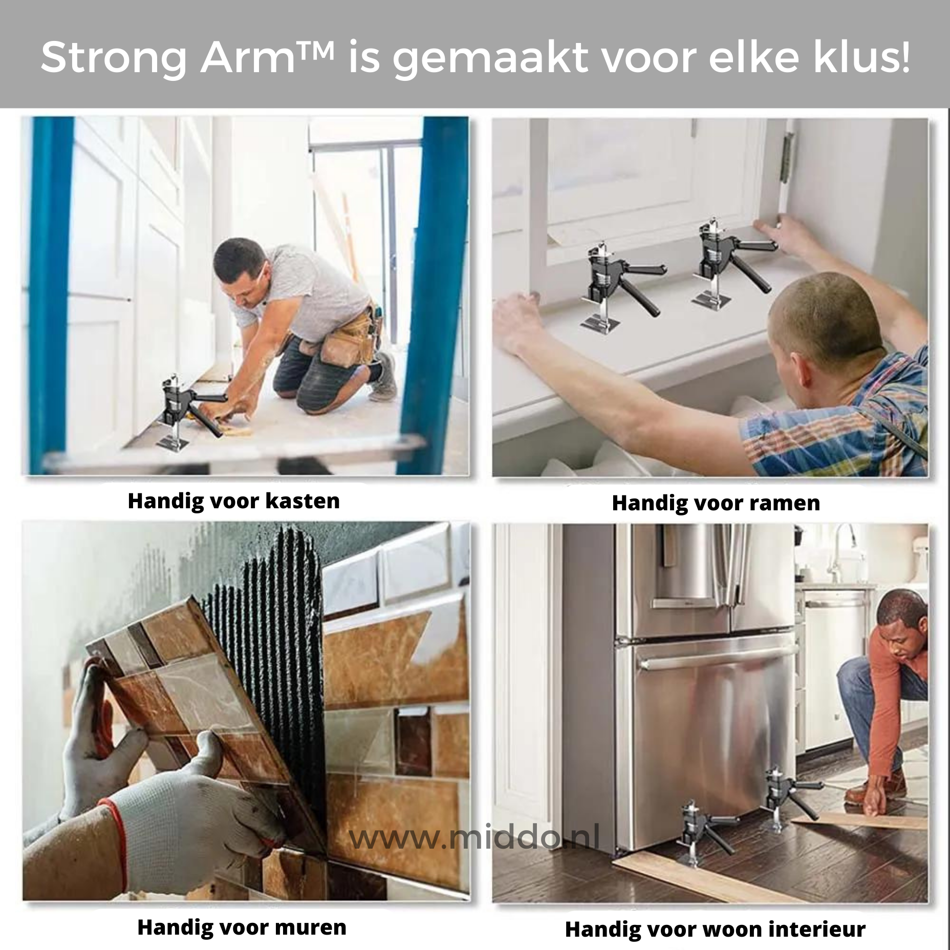 Voor Doe-Het-Zelvers en Professionals: Strong Arm™ Tilhulp | Voorkom Rugklachten met 150 kg Draagkracht in Robuust RVS