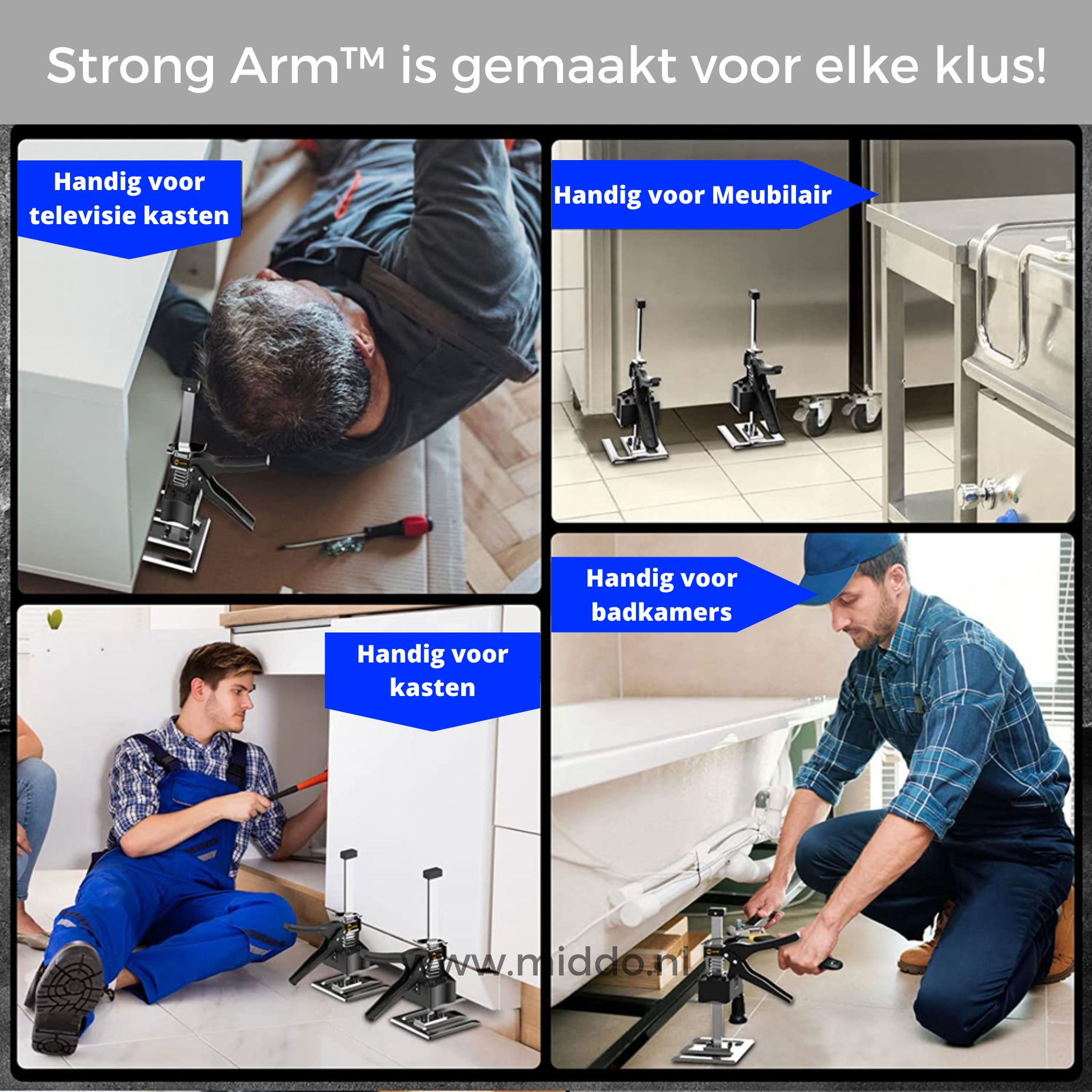 Voor Doe-Het-Zelvers en Professionals: Strong Arm™ Tilhulp | Voorkom Rugklachten met 150 kg Draagkracht in Robuust RVS