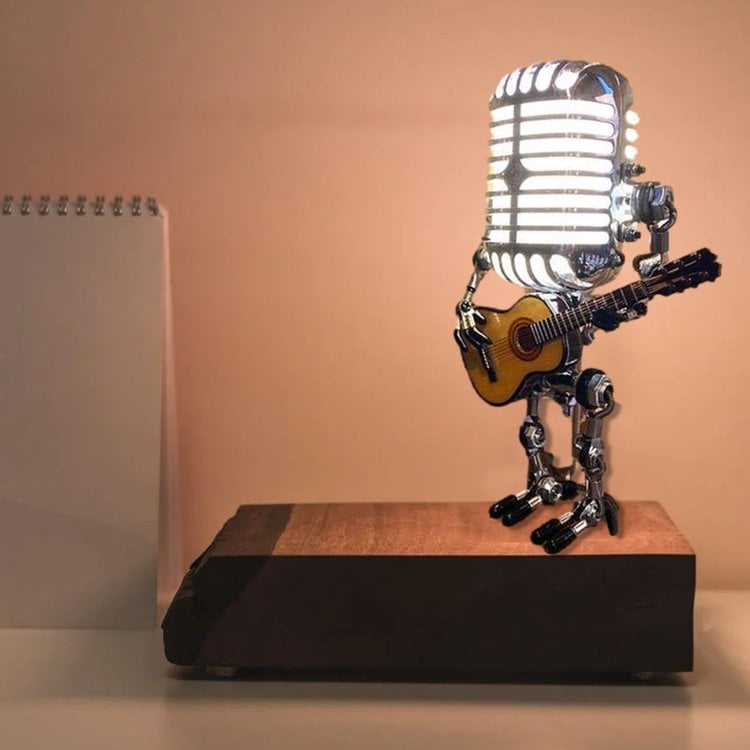 RetroRock™ Robot - Vintage Metalen Microfoon Robot Bureaulamp