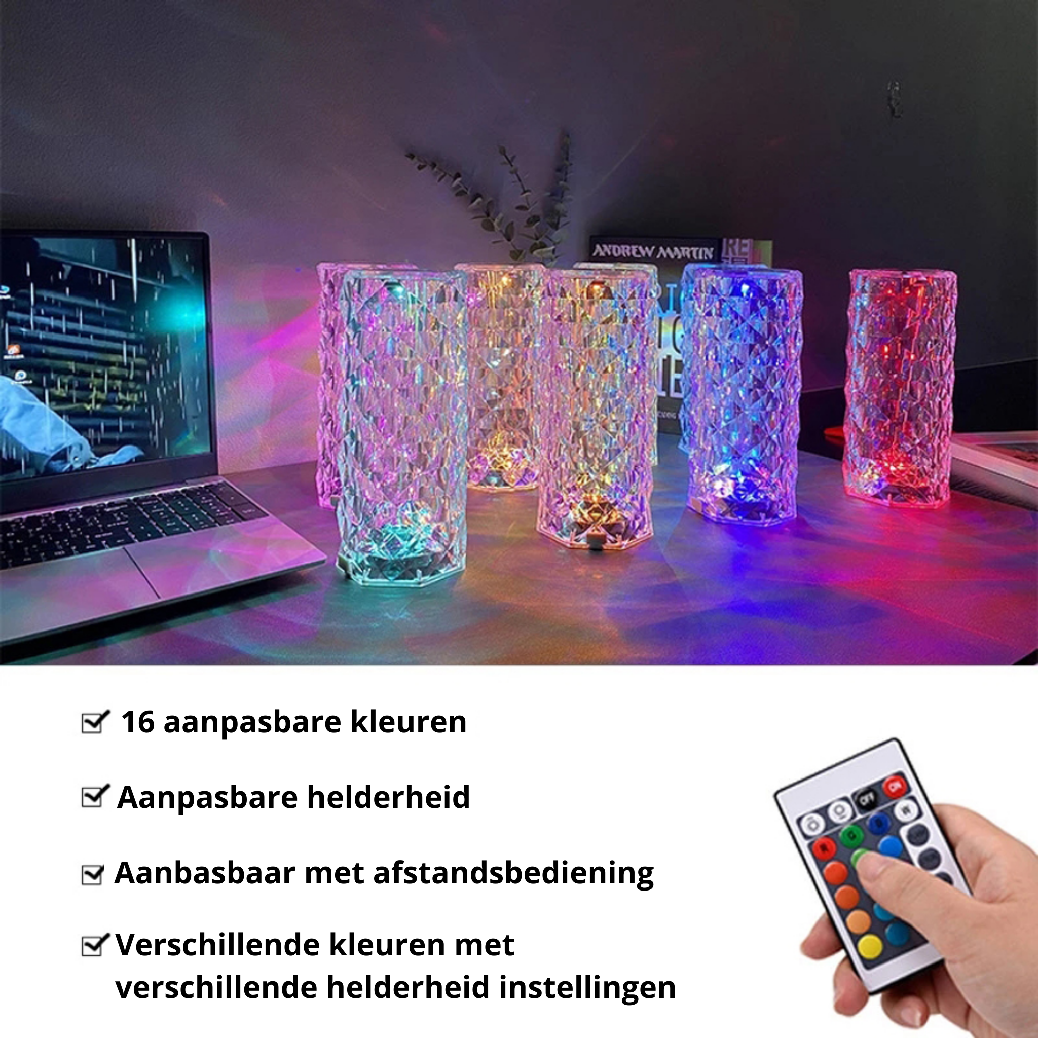 Krystal™ Tafellamp met 16 Aanpasbare Kleuren met Touchpad.