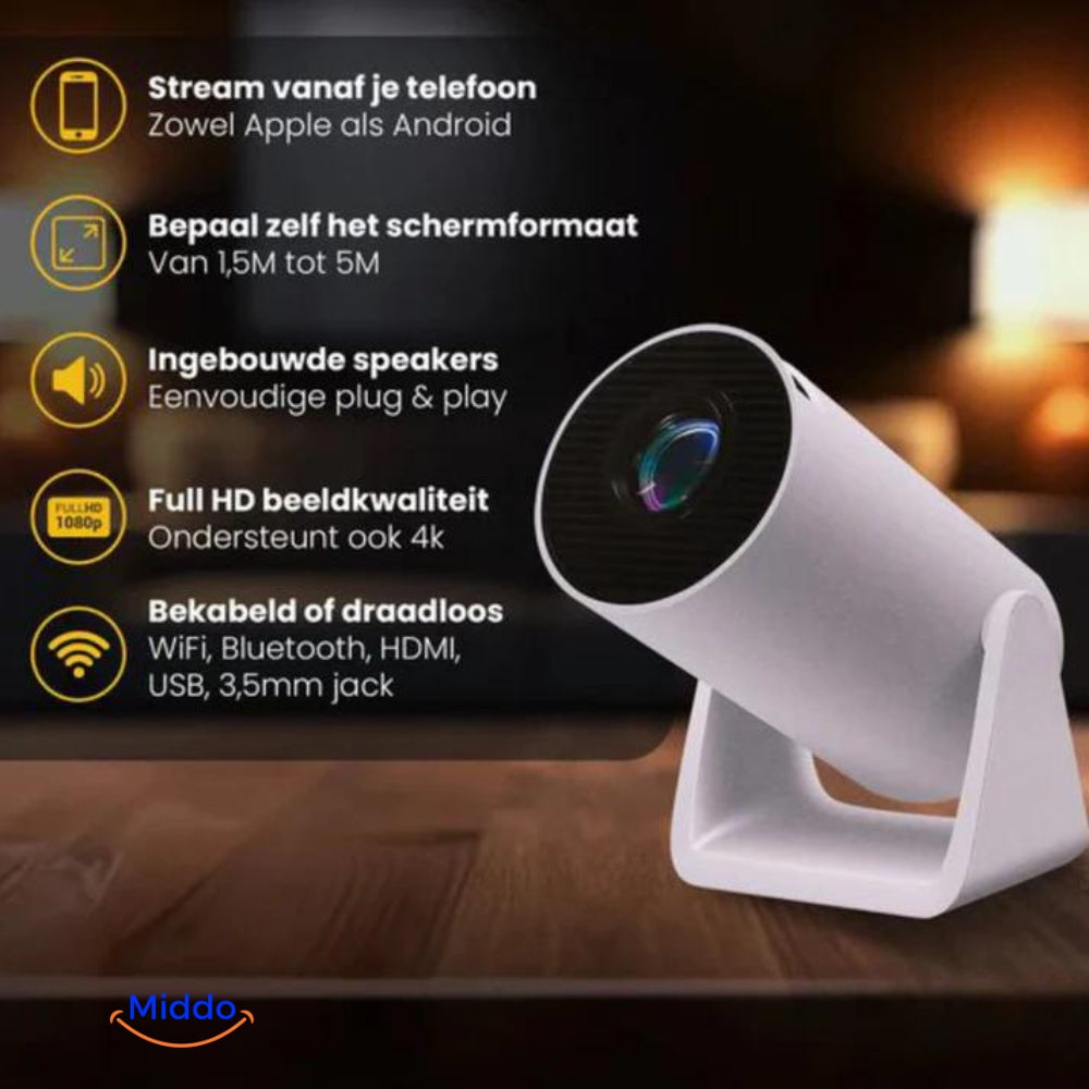 Middo Air X1: 4K-ondersteunde draagbare slimme projector met wifi en Bluetooth 5.2